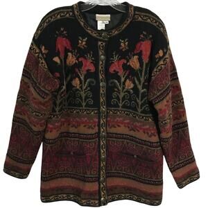 Vintage Coldwater Creek Sweater Jacket Medium Womens Floral Southwest Boho Retro